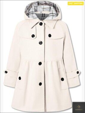 Girls Dress Coat Wool Blend Hooded Peacoat Winter Outerwear Classic Long Sleeve